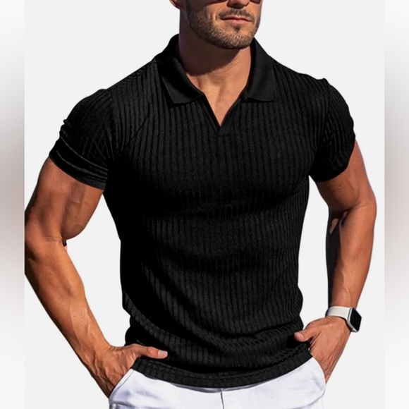 NWTGnvviwl man’s muscle ,black, short sleeve, slim fit ribbed knit shirt, size L - Picture 1 of 11